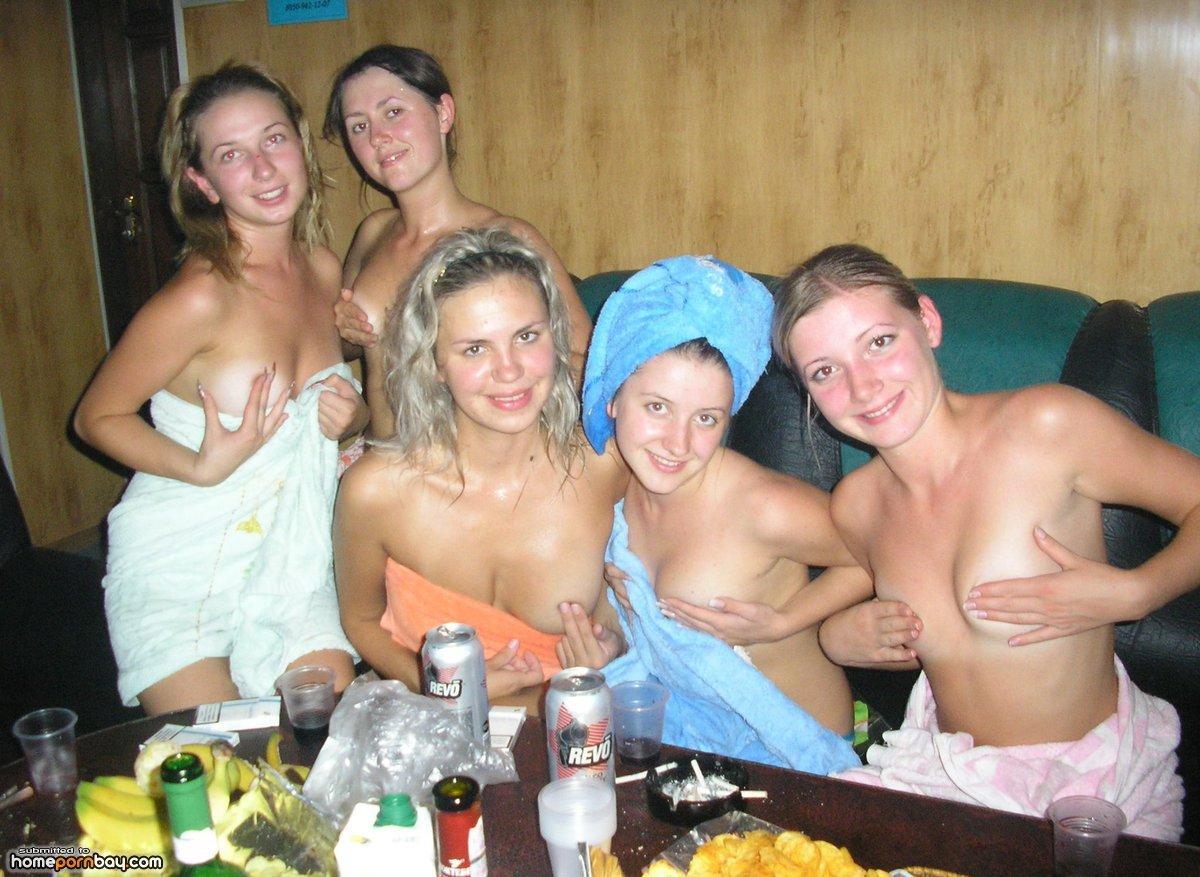 Amateur teens sauna party