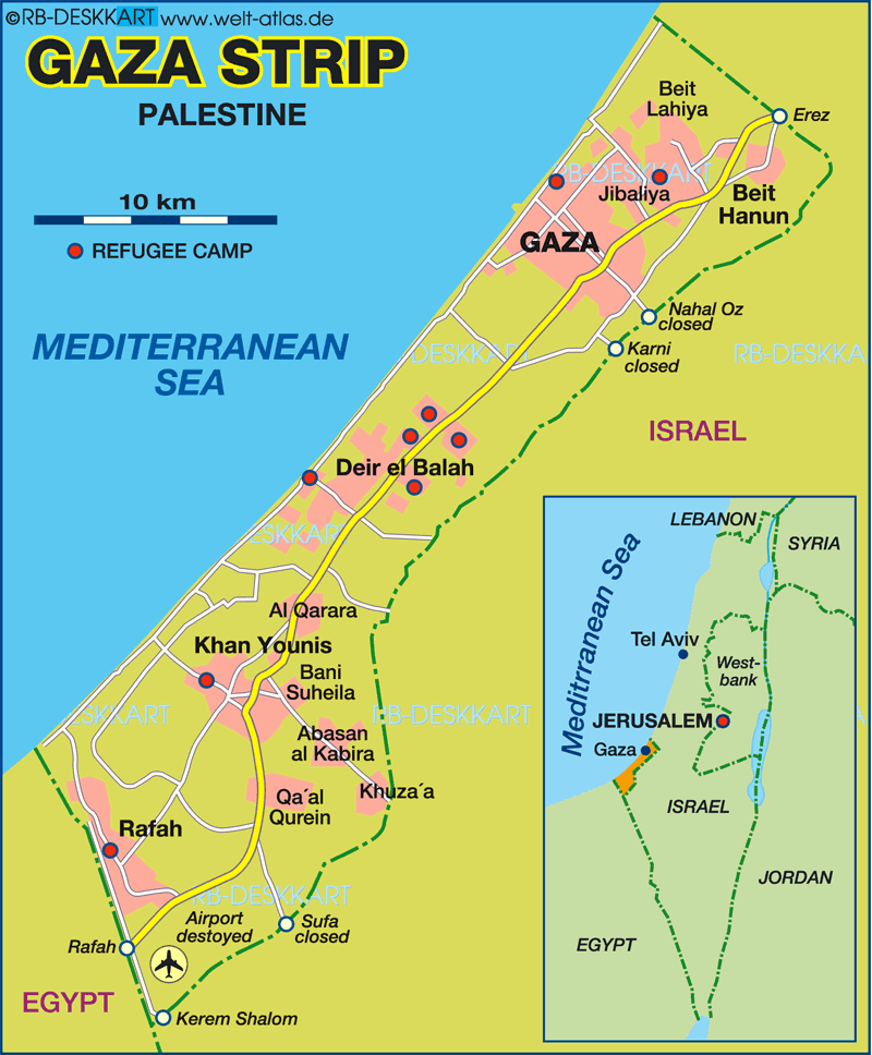 Map of gaza strip and west bank