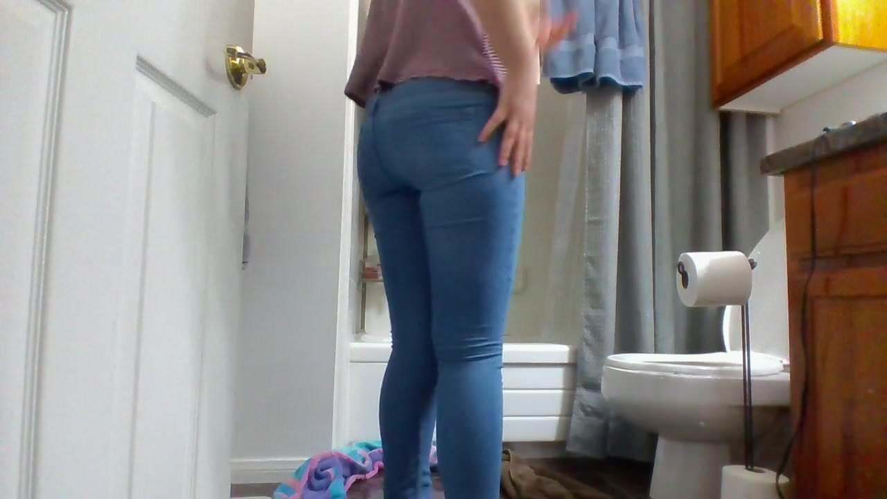 Girl peeing pants stream