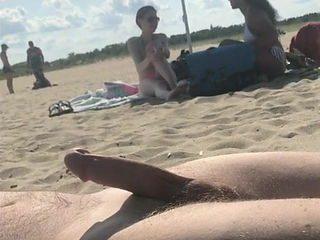 Butt girls handjob cock on beach